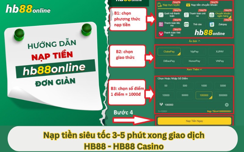 chi tiết các bước nạp tiền vào tài khoản game HB88