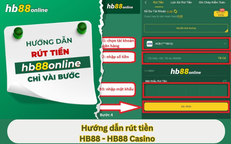 chi tiết các bước đơn giản rút tiền HB88